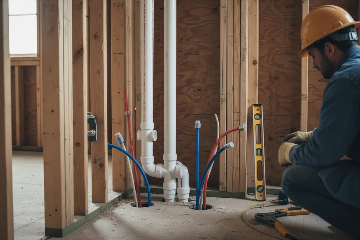 Drain and supply rough-in during Sump Pump Repair in Arlington
